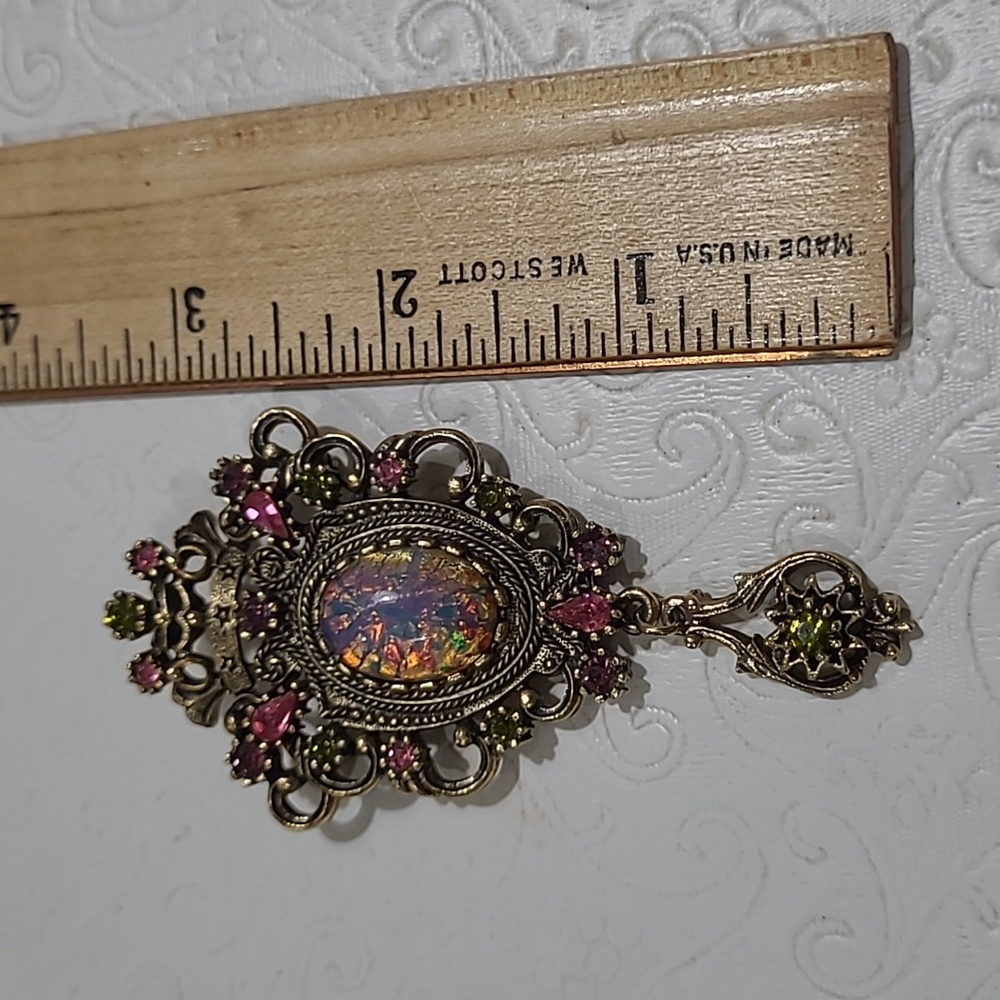 Sarah Coventry Contessa/Cabochon Rhinestone Brooch/Pendant Vintage Multicolor - Picture 6 of 11